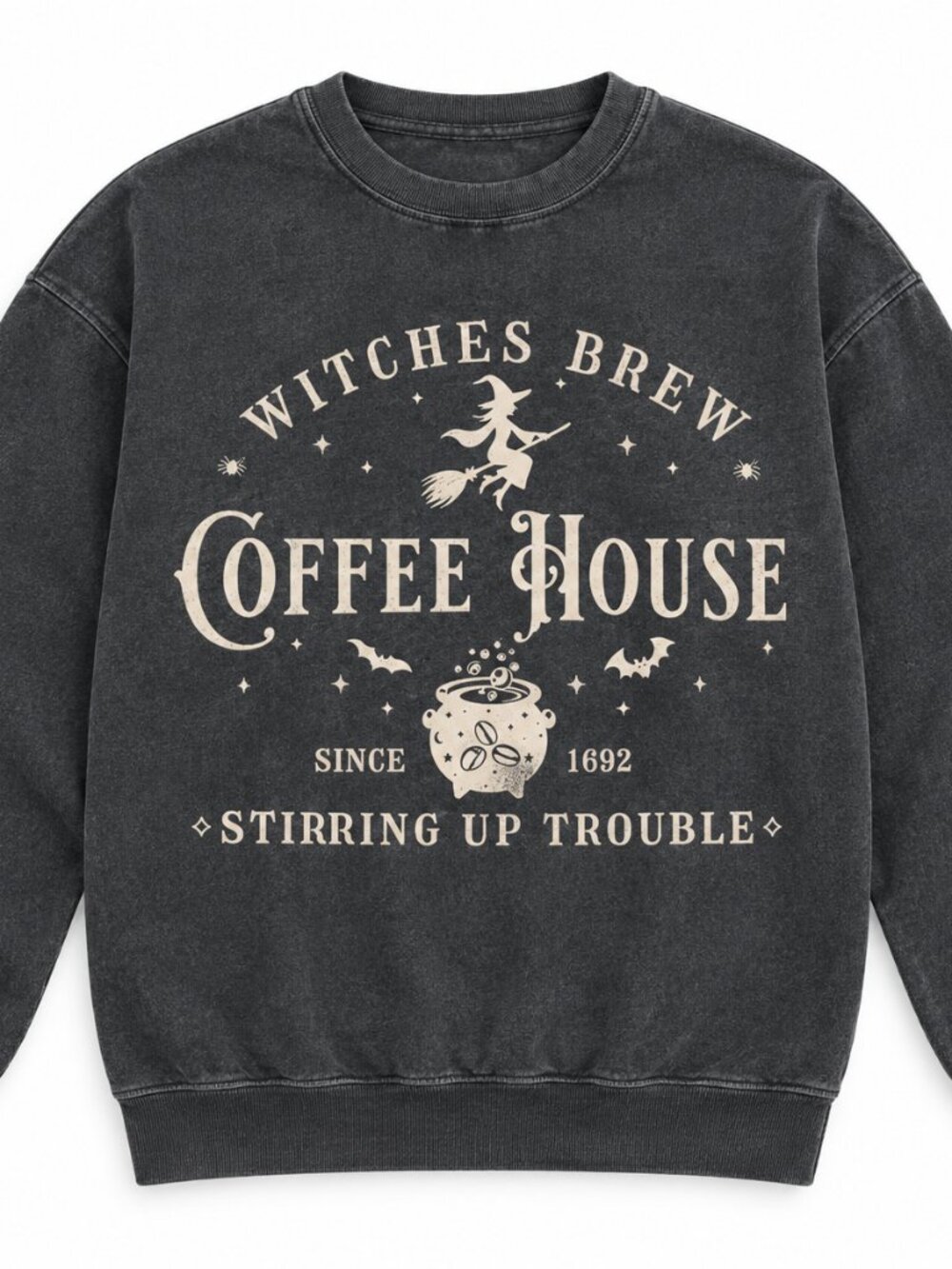 Witches Brew Coffee House Vintage Washed Halloween Sweatshirt Unisex Witchy